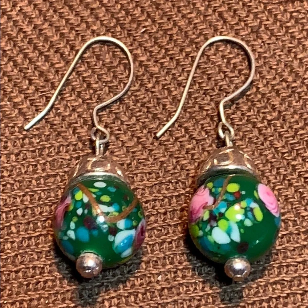 Hand-painted Murano glass bead BOHO earrings - Picture 3 of 8